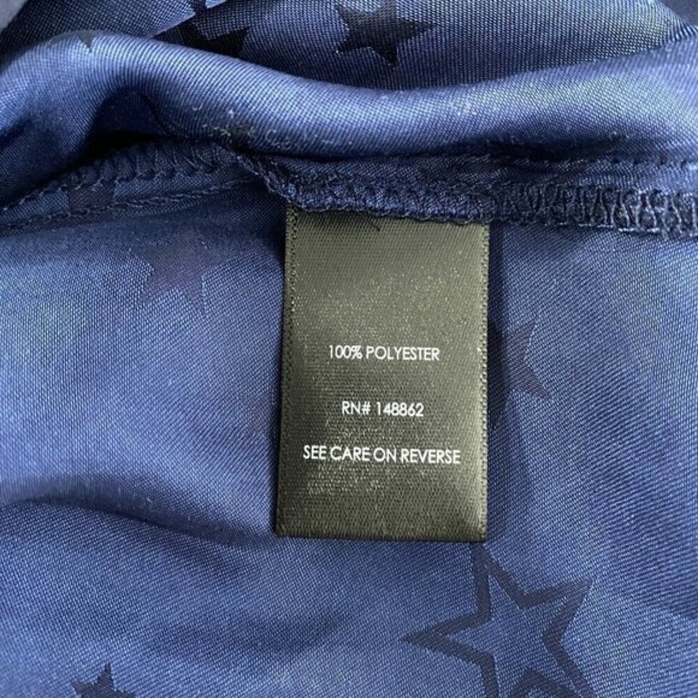 Torrid‎ Peasant Blouse Charmeuse Jacquard Star Navy Blue Tie Neck NWT 2X Flawed - Picture 9 of 11